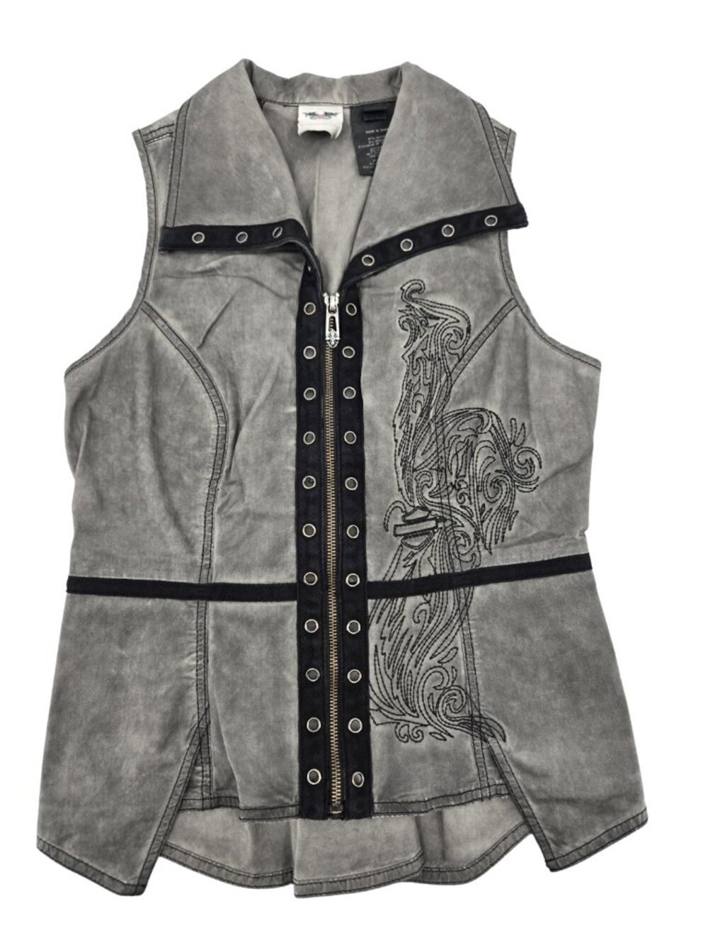 Harley Davidson Womens Small Vest Embroidered Biker Grunge Lace-Up Back Cotton